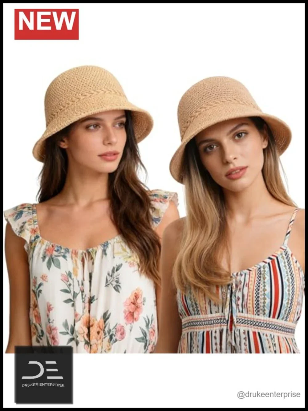 Faux Straw Bucket Hat with Adjustable Fit and UV Protection